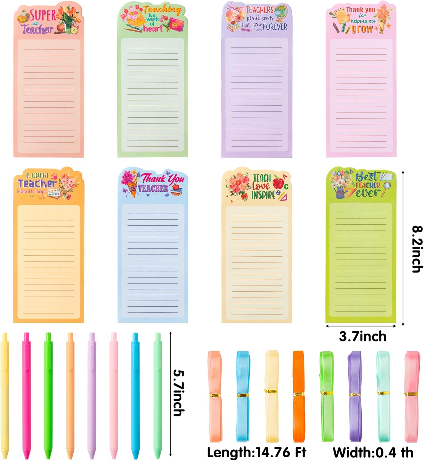 ANGOLIO 8Sets Teacher Notepad Sets to Do List Sticky Notes Memo Notepads Bulk, Teacher Appreciation Gift Pens for School Supplies Colorful Notepad Planner Organizer Teachers' Day Gifts for Teachers Men Women