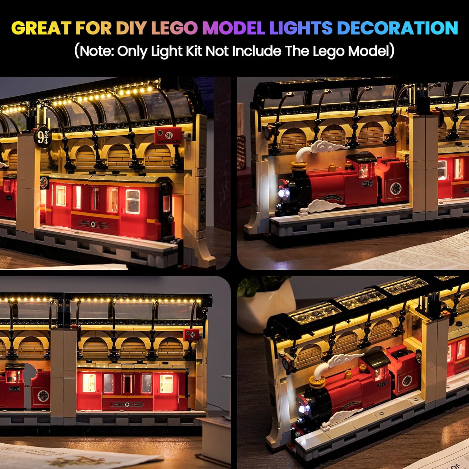 Upgraded Led Light Kit Compatible with Lego Book Nook Hogwarts Express Building Set, RC Version Compatible with Lego 76450 (Model Not Included)