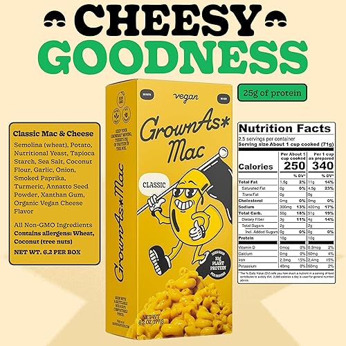 Miniatura 2 de GrownAs Macarrones y queso veganos, paquete variado de 4  Sabor clásico y real de trufa, sin lácteos, aperitivo alto en proteínas, fácil de