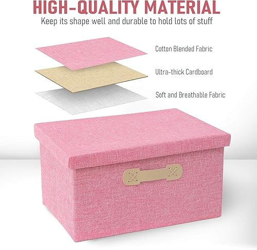 Miniatura 8 de Enzk&Unity Contenedores de almacenamiento decorativos con tapas, caja de almacenamiento plegable de tela de lino con asa, organizador del hogar para