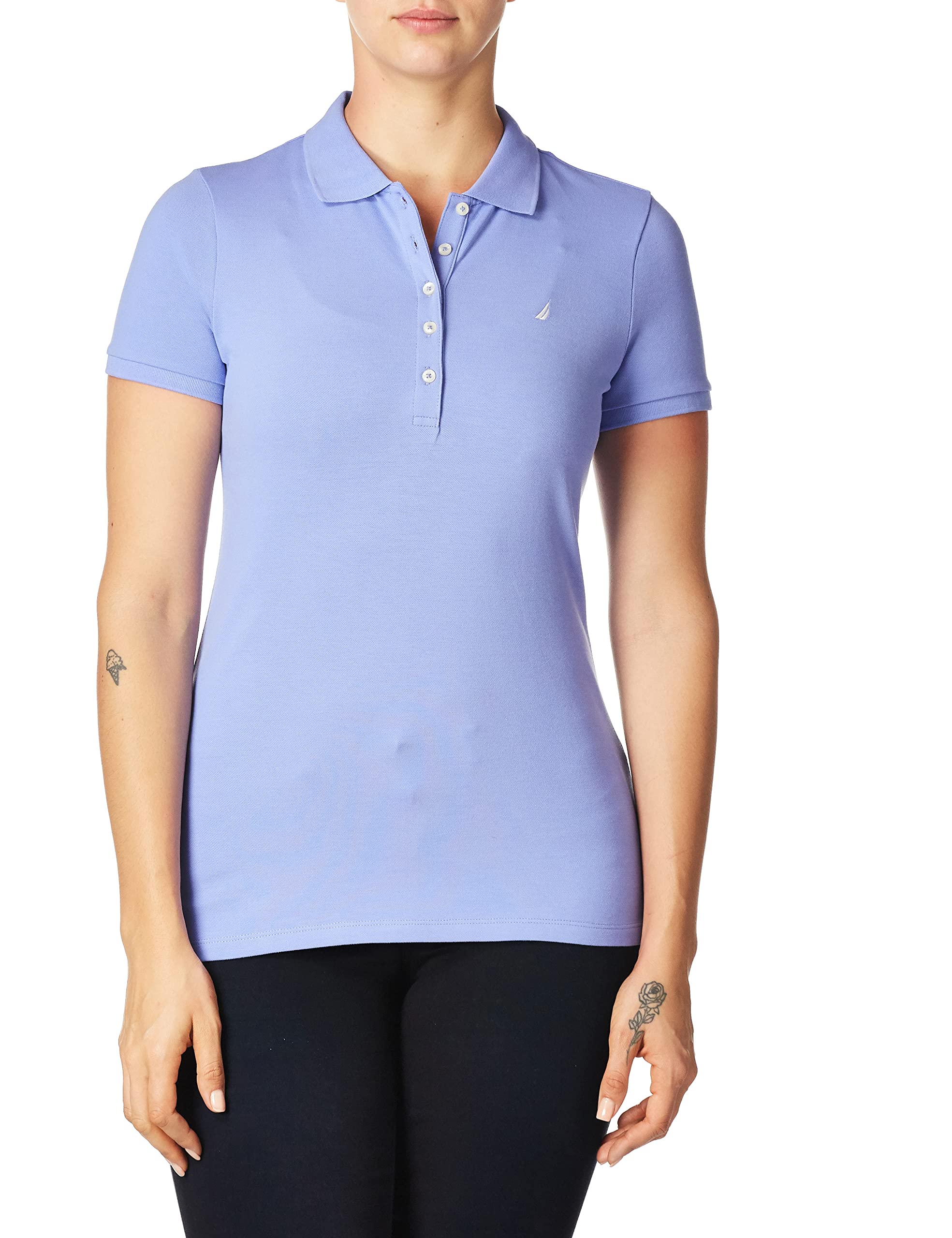 Nautica Women's 5-Button Short Sleeve Breathable 100% Cotton Polo Shirt, Deep Peri, XS