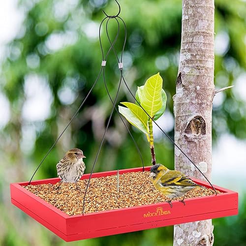 Miniatura 5 de MIXXIDEA Bandeja colgante para pájaros, bandeja de semillas con plataforma de madera, bandeja colgante para colibríes, plataforma de semillas de