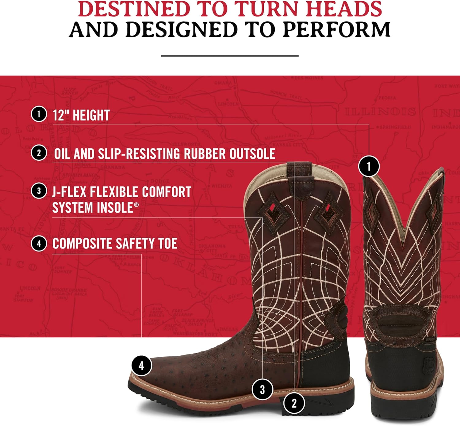 Justin Derrickman 12" Waterproof Work Boots for Men with Composite Safety Toe, Full-Grain Leather Upper, and Oil- and Slip-Resistant Rubber Outsole - Image 4