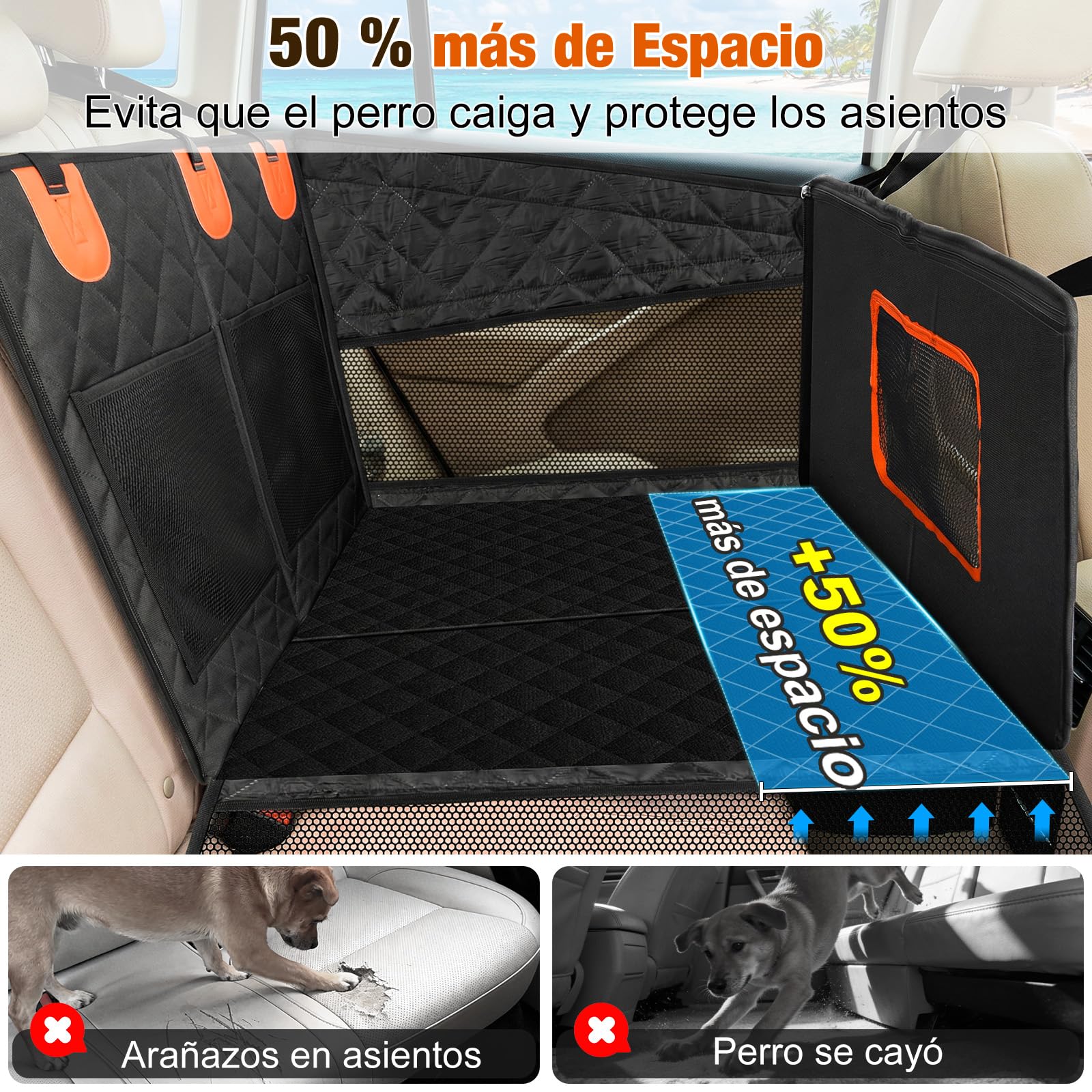 X XBEN Asiento de Coche para Perro Ampliado 50%, Asiento Reforzado para Perros con Resistencia 68KG, Silla Perro Coche con Red Ventilada y Cinturón de Seguridad, Impermeable y Antideslizante