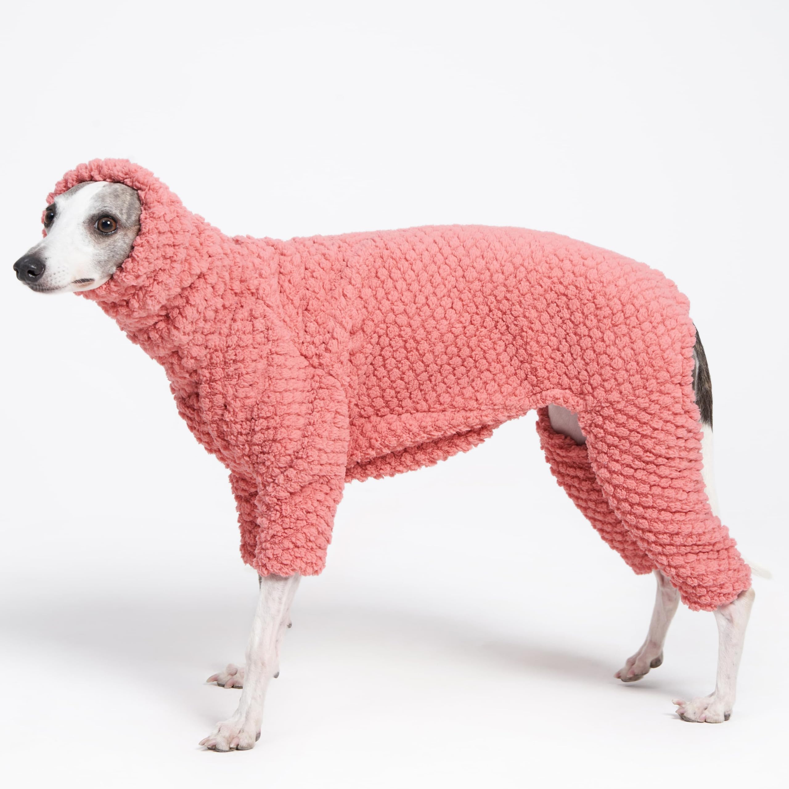 Pijama de forro polar suave y esponjoso para perros italianos galgo látigo, cuello alto, forro polar cálido para perro, abrigo, pijamas, mono, mameluco (rosa, L)