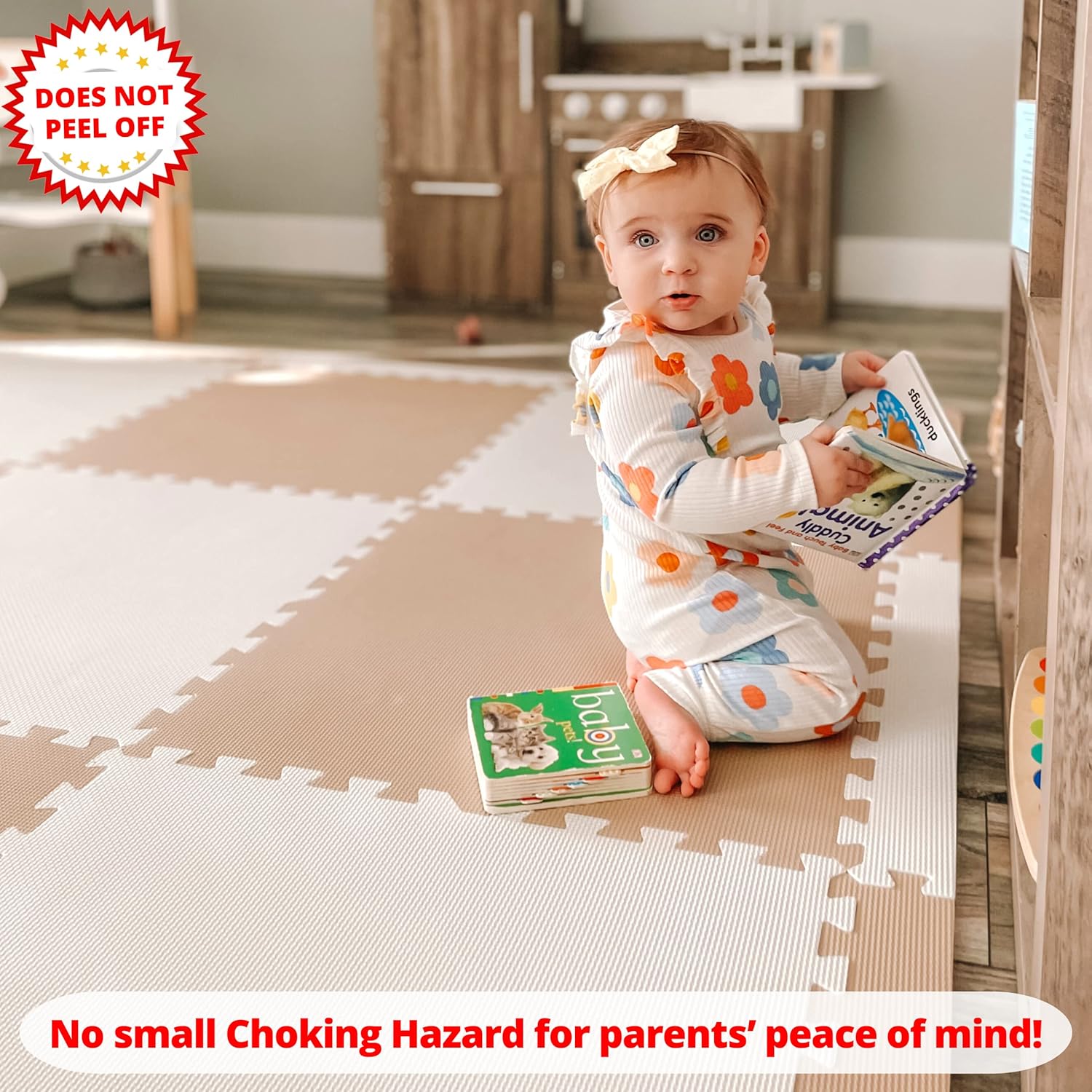 Extra Thick Baby Play Mat Tiles Non-Toxic Foam Floor Puzzle Mat Extra Large Interlocking Activity Playmat for Infants Toddlers Kids Crawling Tummy Time 74x74 Inches (Beige/White)