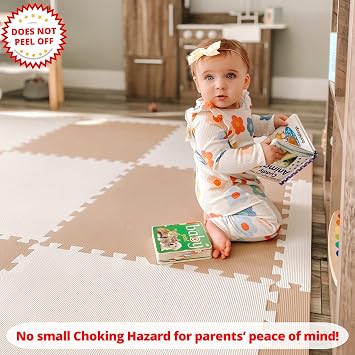 Extra Large Baby Play Mat Tiles Thick Foam Non-Toxic Floor Puzzle Mat Interlocking Activity Playmat for Infants Toddlers Kids Crawling Tummy Time 74x74 Inches (Beige/White)