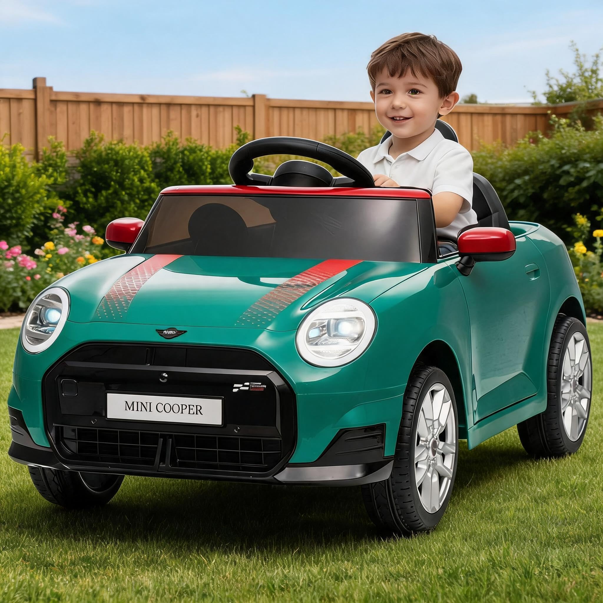 MINI Licensed 12V Kids Electric Ride-On Car – Parental Remote Control, LED Lights, Music, Horn, 3km/h Max Speed – Safe Battery Vehicle for Children Ages 3-6 – Green