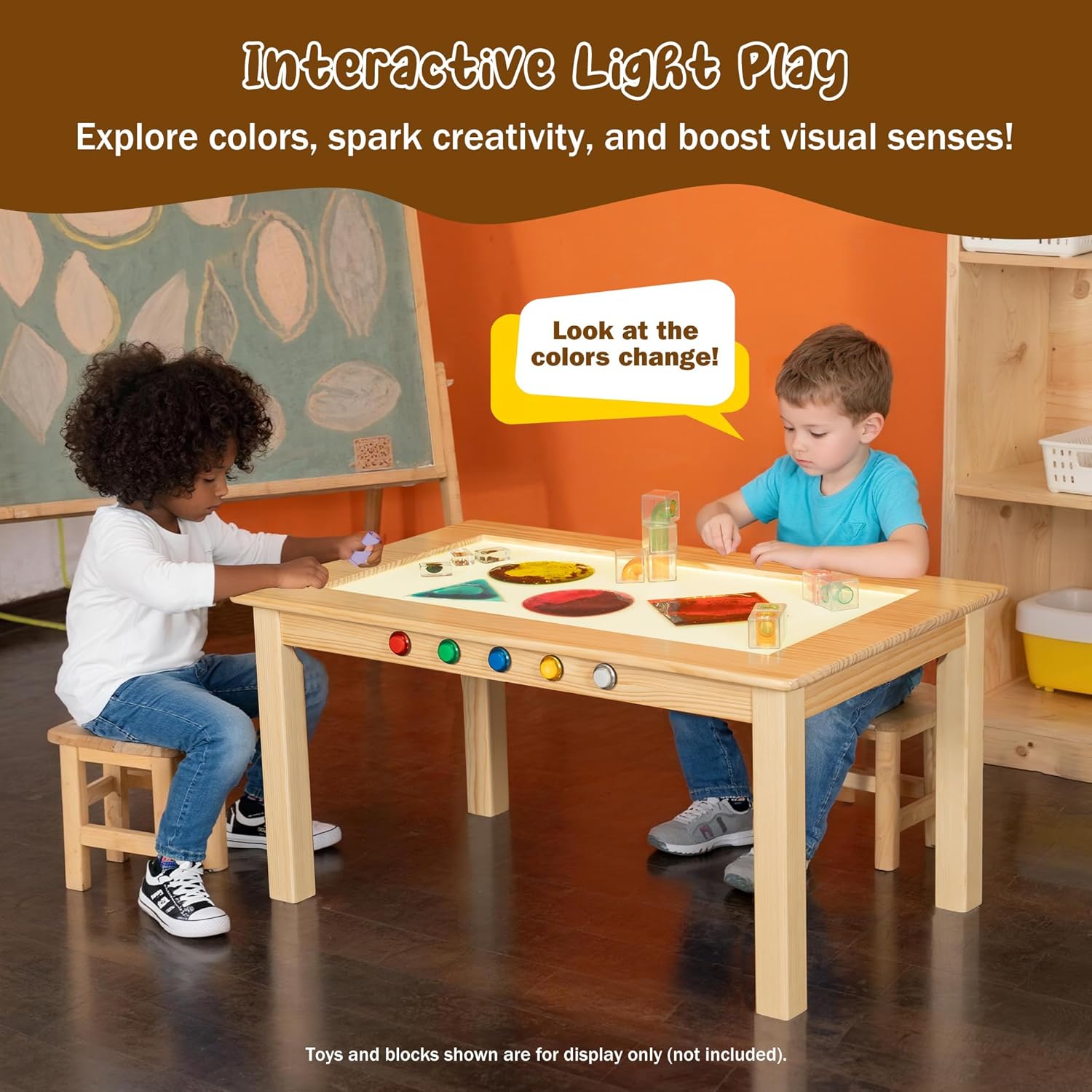Rainblow Sensory Light Table – Solid Wood Table with Push-Button Light Controls – Hands-On Visual Learning Tool for Preschools, Classrooms & Home