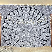 Vista 41 de Bless International - Tapiz de cama para colgar en la pared con mandala de pavo real bohemio y psicodélico (azul dorado, rosa, tamaño Queen
