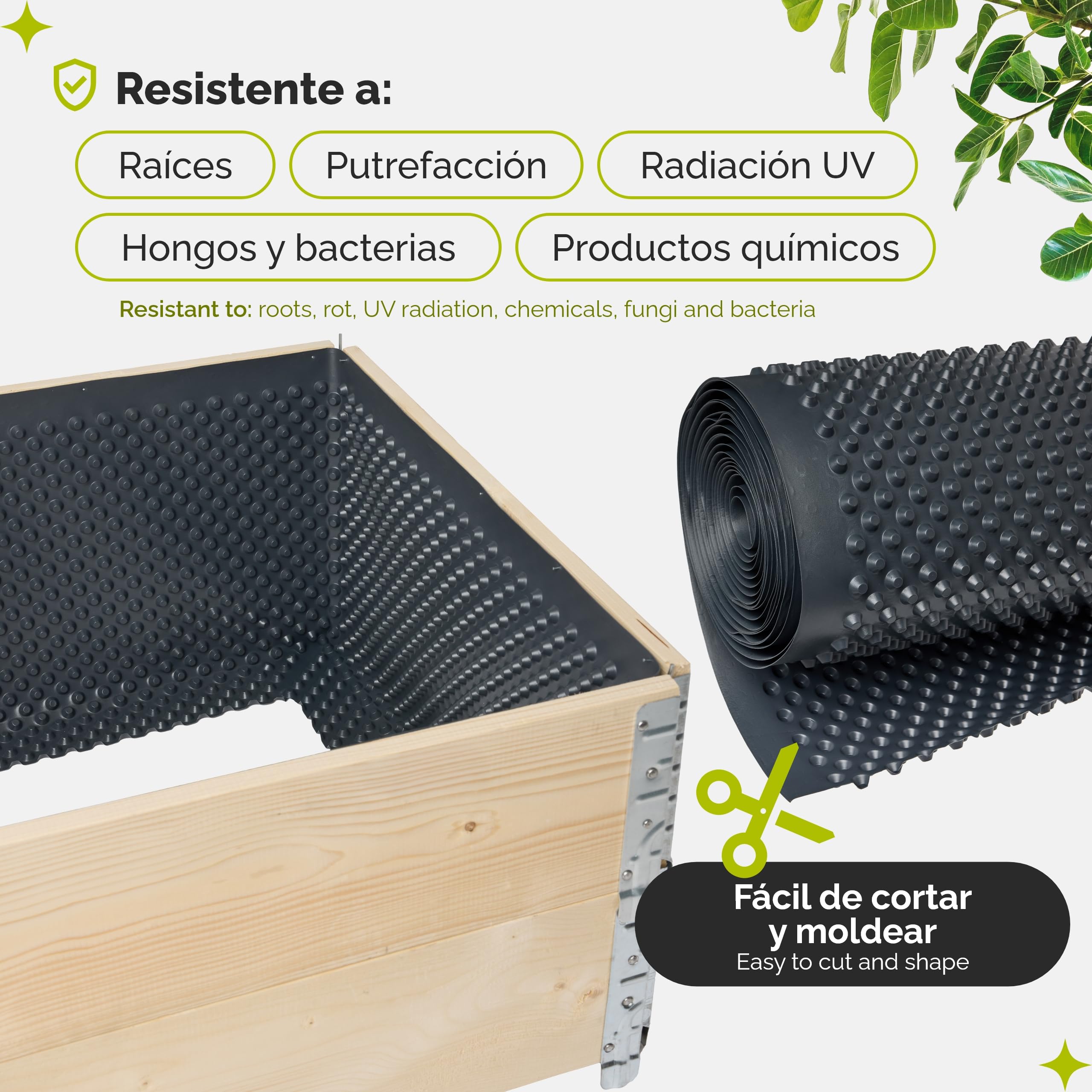 Garronda Lámina Drenante Nodular para Camas Elevadas 1 × 10 m – Forro e Inserto Protector de HDPE Resistente para Jardinera Elevada de Madera, Huertos Urbanos y Cultivo de Plantas y Flores GD-0182