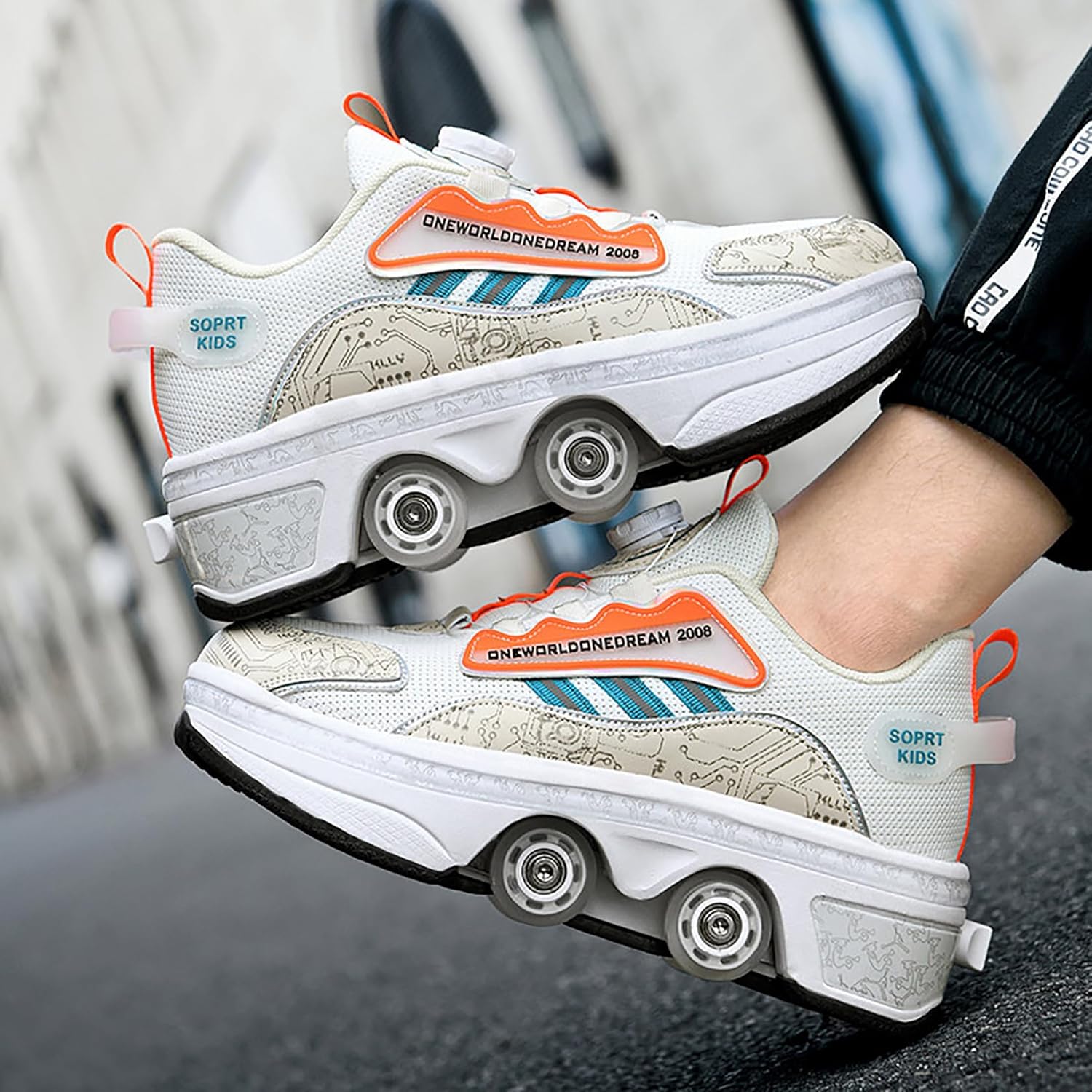 2 in 1 Deformation Roller Shoes, Roller Skate Shoes Outdoor with Detachable Brake Removable Pulley Skates Sneakers Skating Parkour with Wheels for Girls Boys