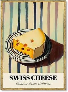 Swiss Cheese Poster Canvas Print Wall Art Funky Painting Pictures Quirky Trendy Home Decor Kitchen Wall Decoration Art Print for Bar Apartment (Wood Framed,12L x 16W)