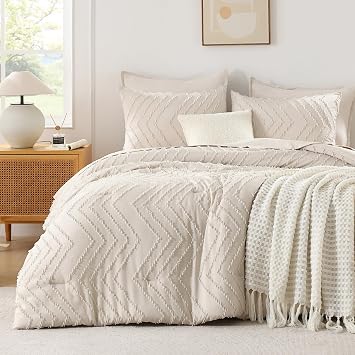 Andency Twin/Twin XL Comforter Set Beige, 2 Pieces Boho Soft Bedding Set