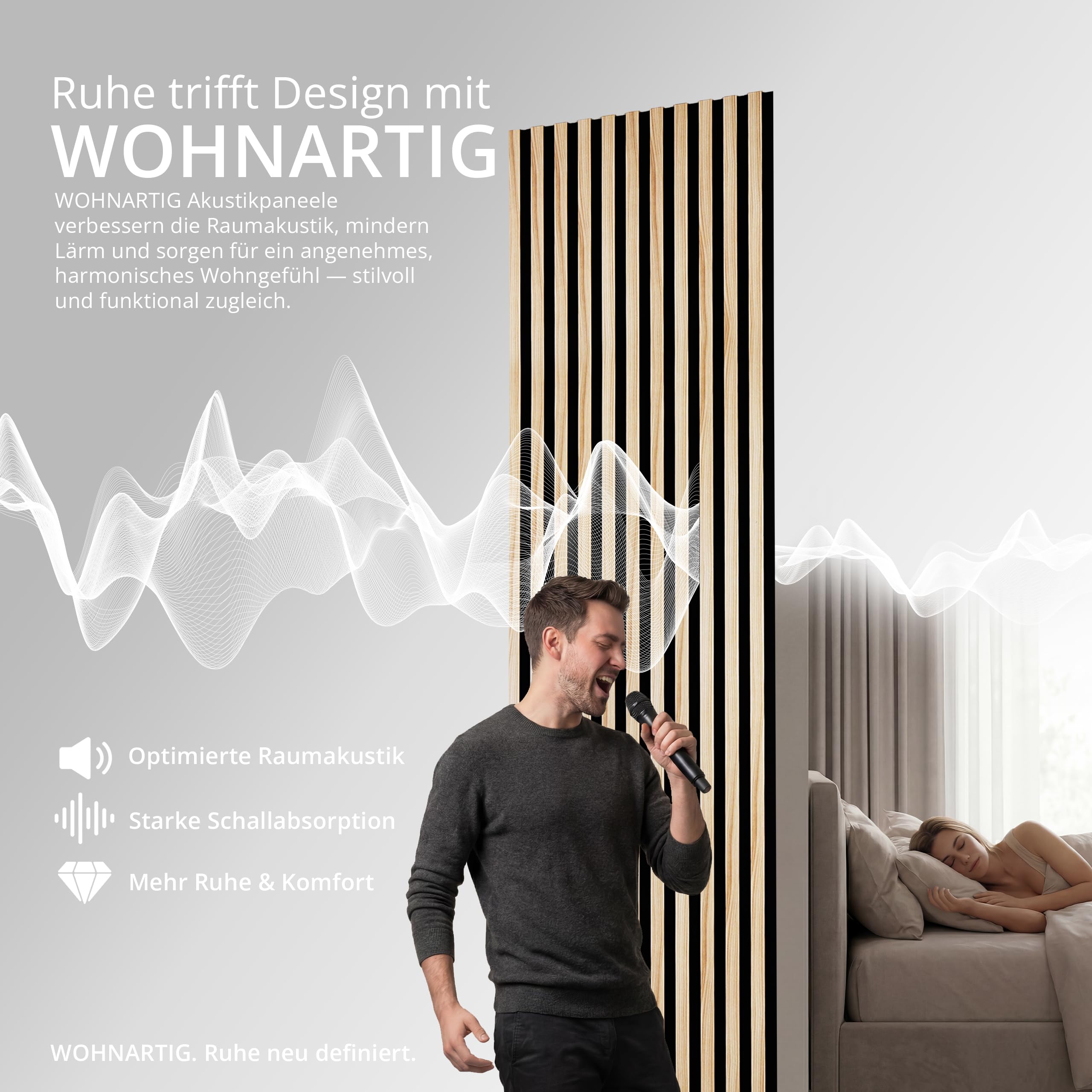 wohnartig 3D Akustikpaneele (Eiche Natur, 2 Stück 240cm x 54cm)