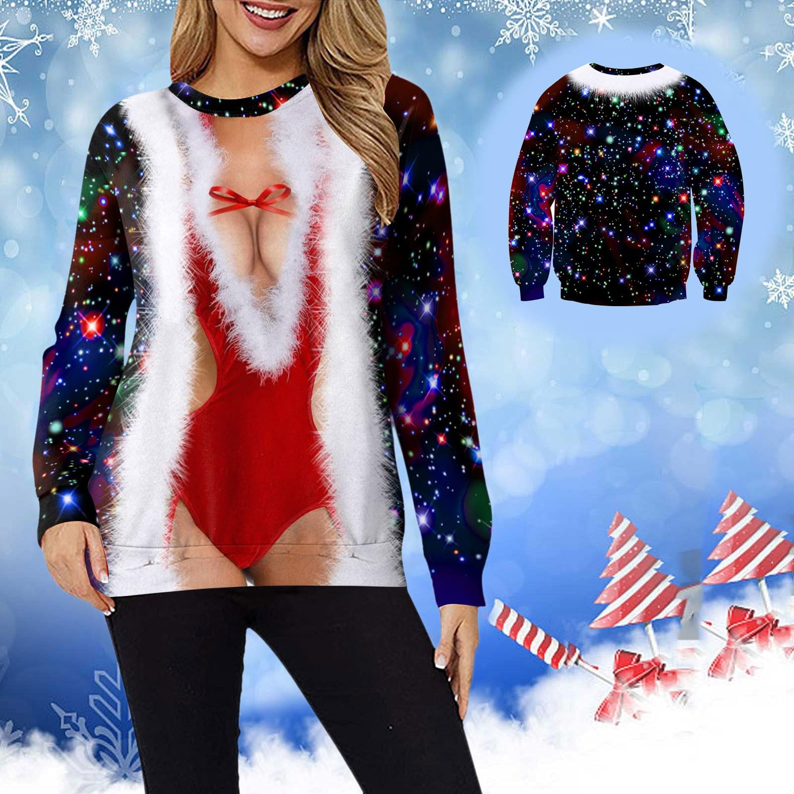 Pull De Noël Pour Femme - Manches Longues, Col Rond - Motifs Festifs - Taille S à 4XL