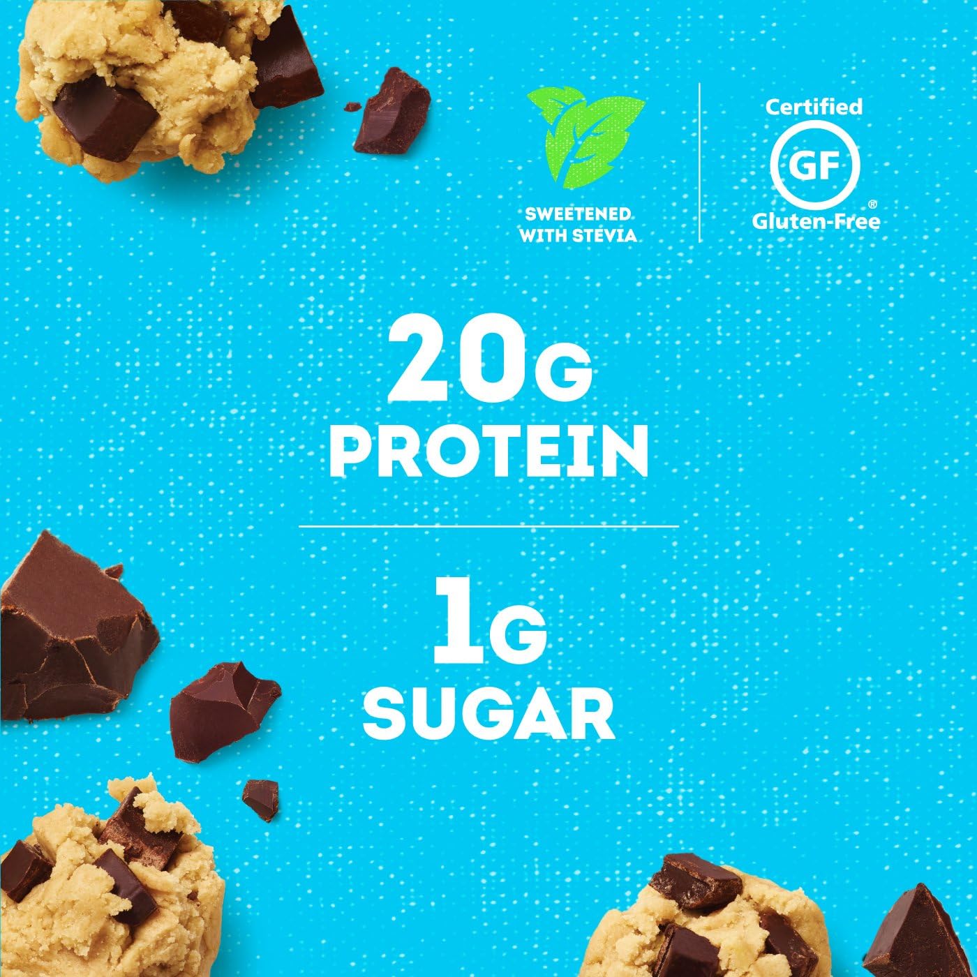 ONE Basix Protein Bars, Cookie Dough Chocolate Chunk, Gluten Free Protein Bars with 20g Protein and only 1g Sugar, Guilt-Free Snacking for High Protein Diets, 2.12 oz (12 Pack)