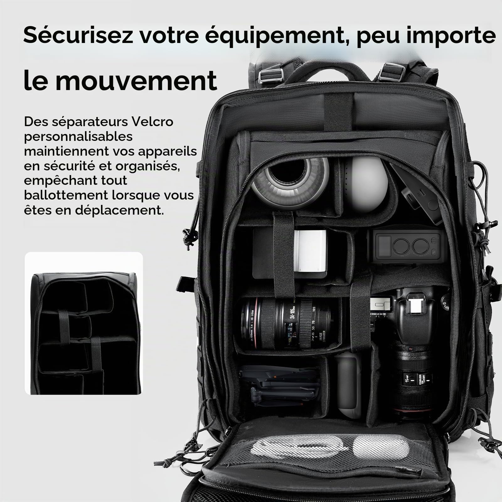 ULANZI 28L Sac à Dos pour Appareil Photo, Sac Appareil Photo avec Multiples Points d'ancrage, 7 DIY Compartiments de Rangement, Ordinateur Portable 15,7'' pour Appareils Photo Reflex, Drones, Trépieds