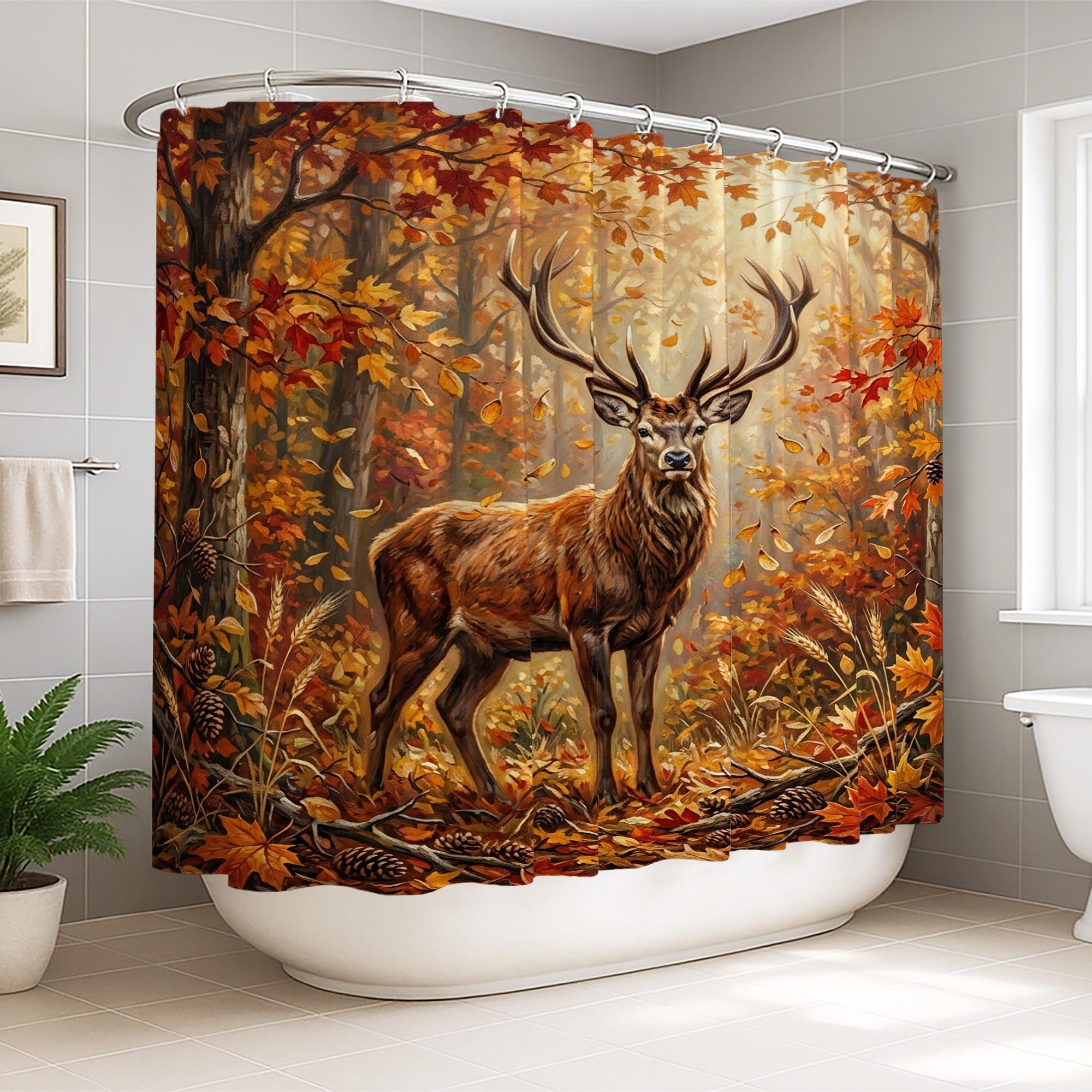 Rideau de douche forêt d'automne pour créer une ambiance spa à l'hôtel