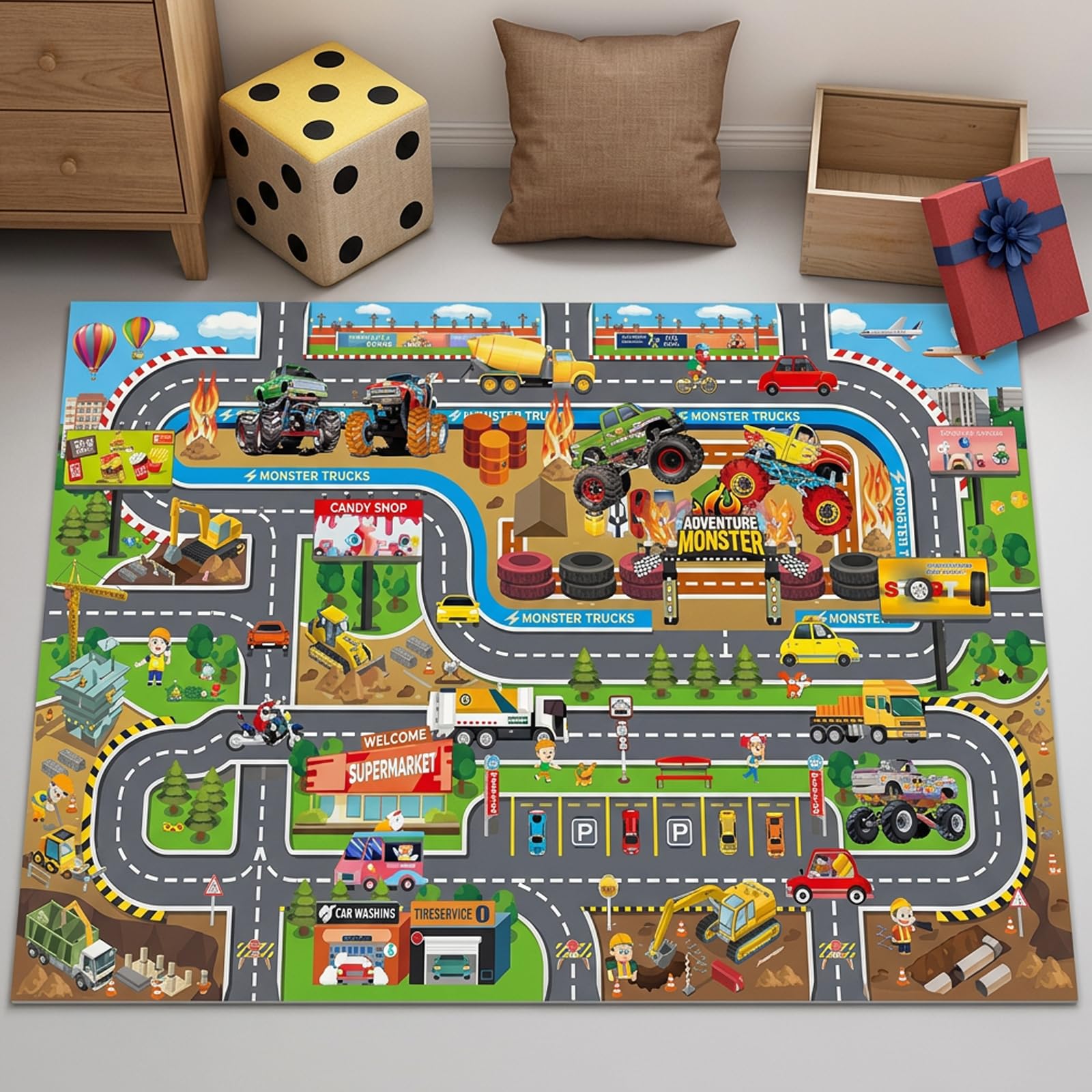 Car Mat, Car Play Mat, Toy Car Play Mat With Road Design, Road Mat For Toy Cars, 50x80 Cm Floor Mat For Indoor Activities, City Design Car Rug With Non-Slip Base, Durable Play Mats For Various Setting