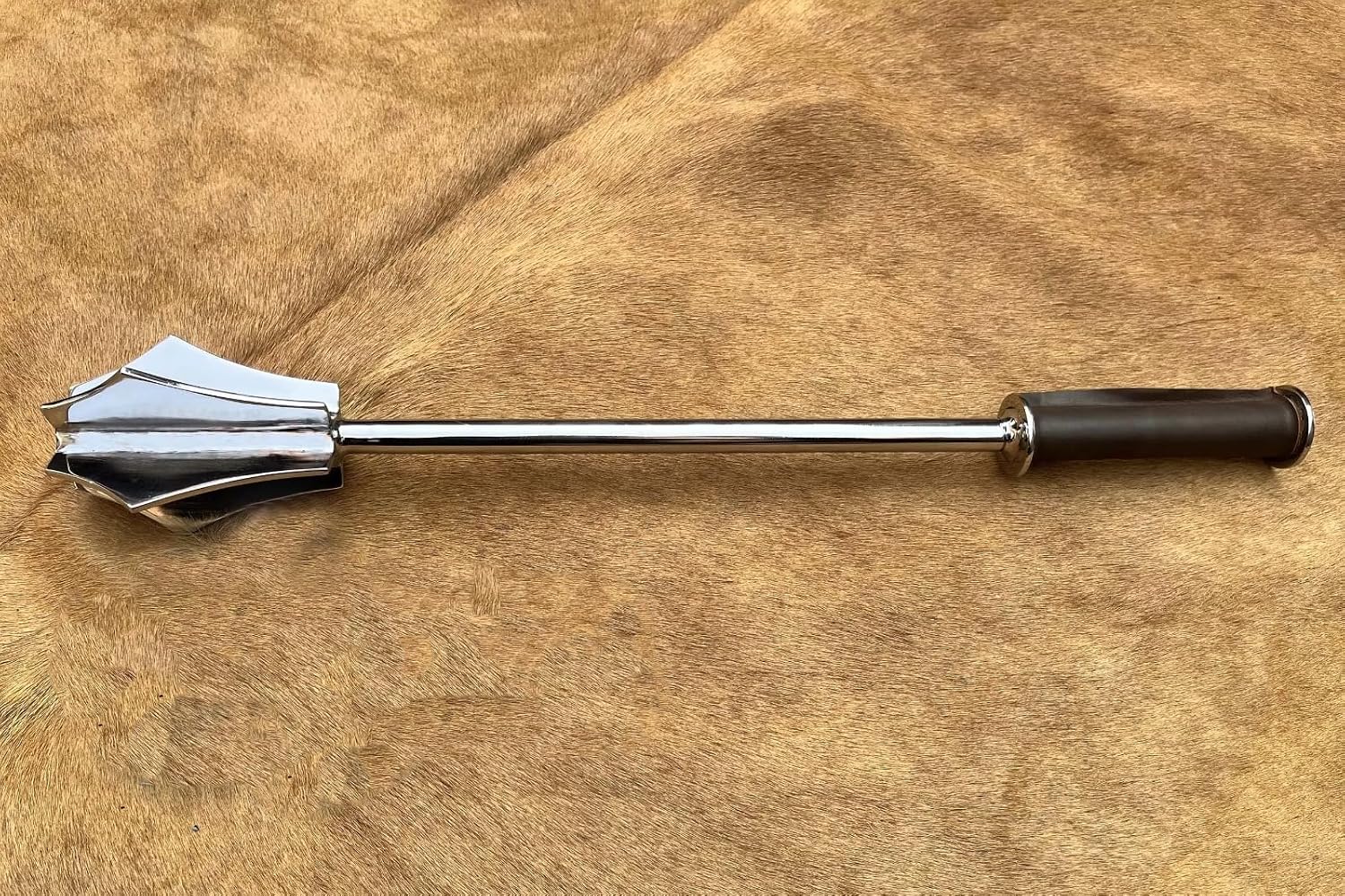 Medieval Mace Replica – Hand-Forged Steel with Leather Grip & Wrist Strap – Great for LARP, Cosplay, Training