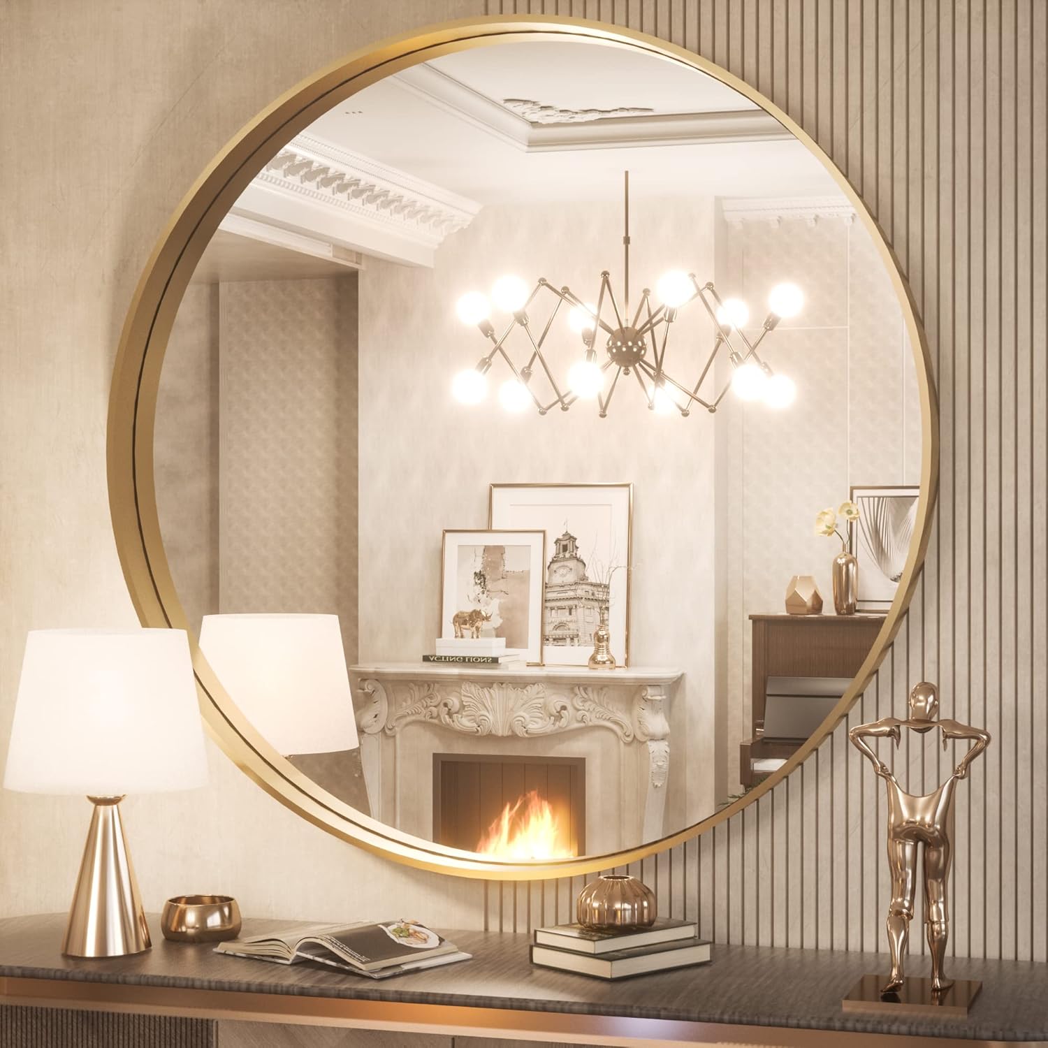 TokeShimi Round Gold Mirror 36 Inch Round Bathroom Mirror for Wall with Non-Rusting Aluminum Alloy Brushed Gold Matte Metal Frame Modern Circle Mirror Fit in Minimalist Multi Style Home Decor Gold Round 36 IN