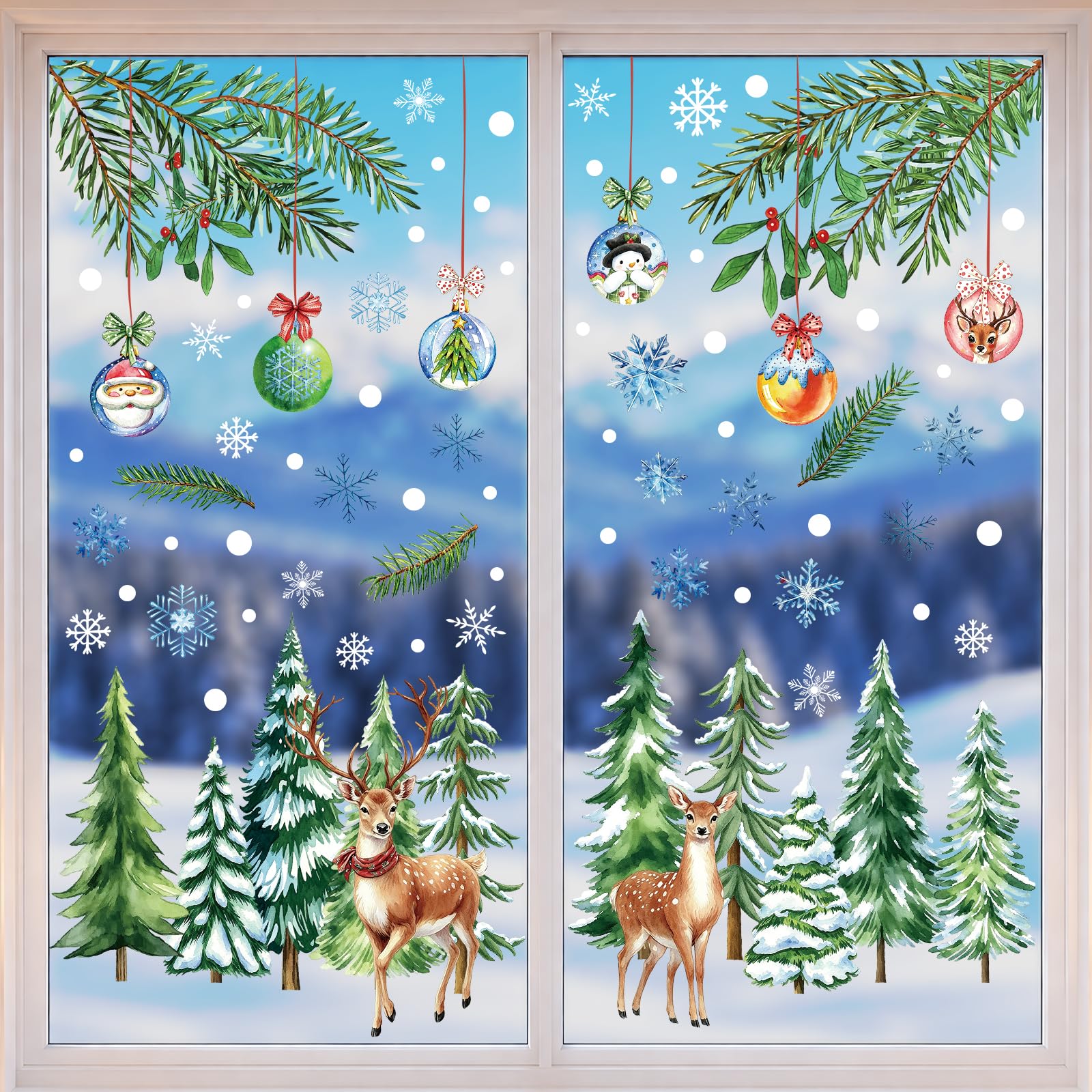 AhfuLife Christmas Window Stickers,30x20cm Christmas Tree Window Clings