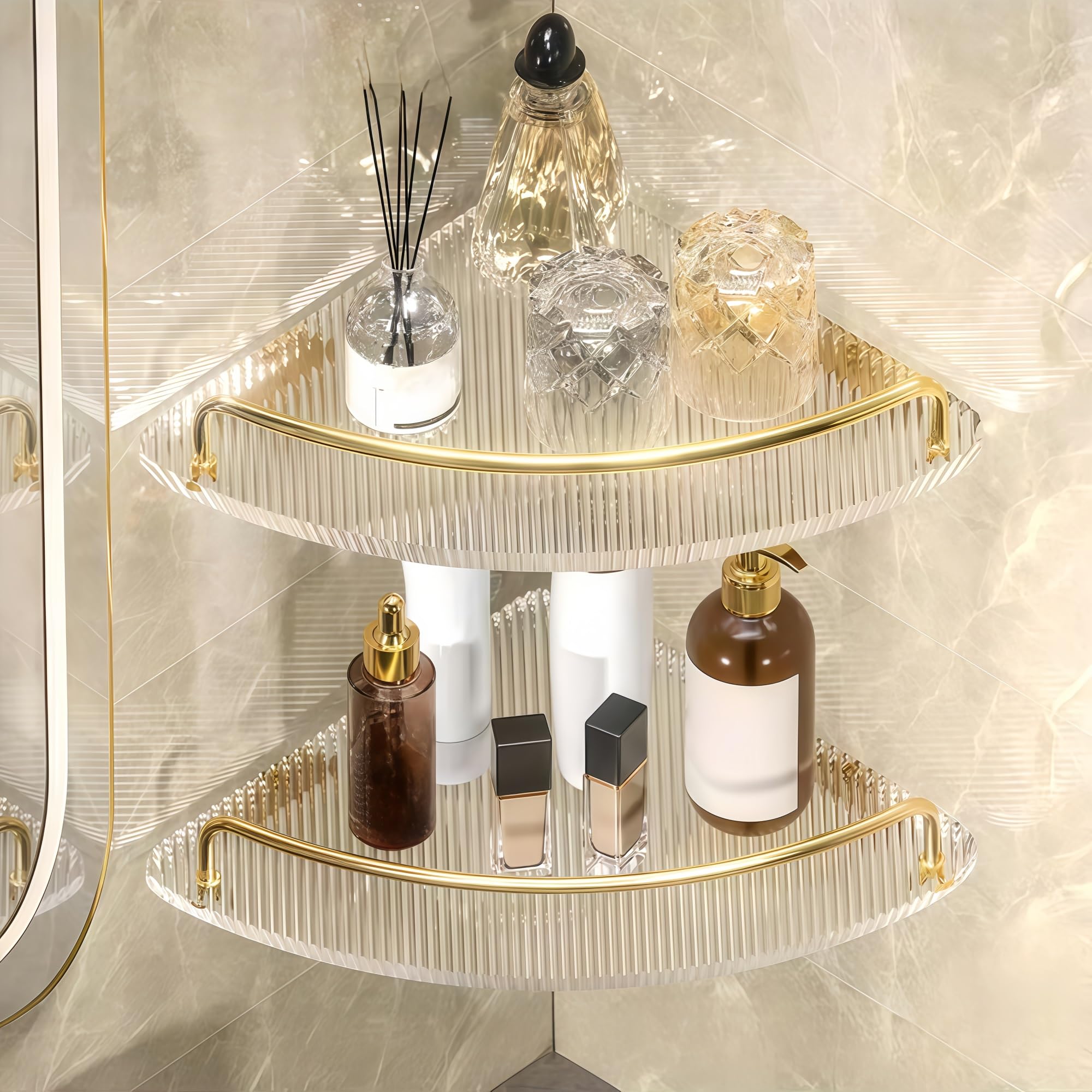 Yacoxe Gold 1 Corner Shower Caddy，Shower Corner Caddy，Corner Shower Caddy For Small Bathrooms，Waterproof Corner Shower Rack For Bathroom，Bathroom Corner Shelf， For Bathroom, Vanity And Kitchen(,2-Layer)