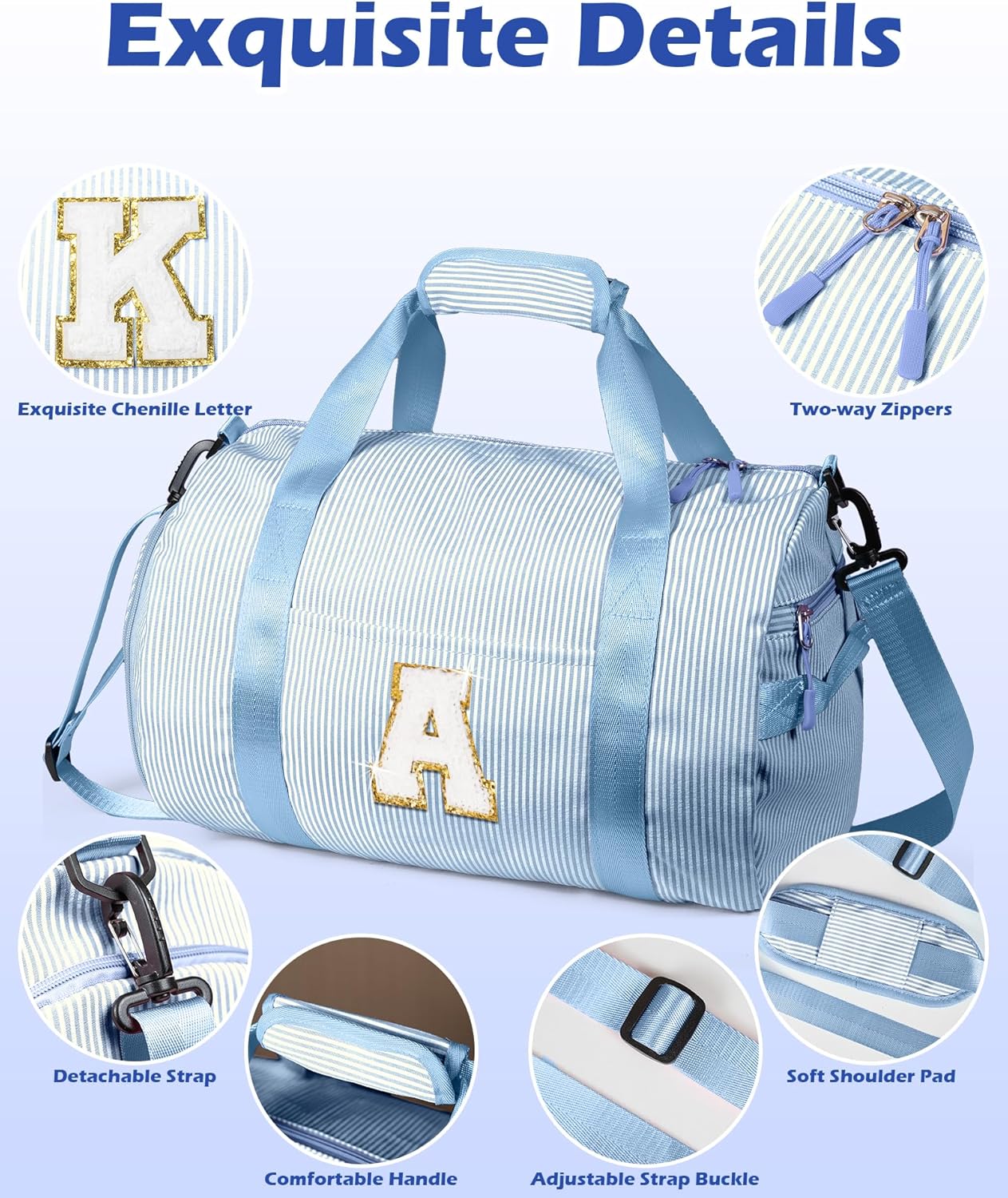 Holiday Gift for Grandkids, Girls Travel Duffle Bag, Kids Initial Overnight Bags with Shoe Compartment, Customized Weekender Bag with Makeup Pouch, Preppy Things for Preteen (Letter E) - Image 5