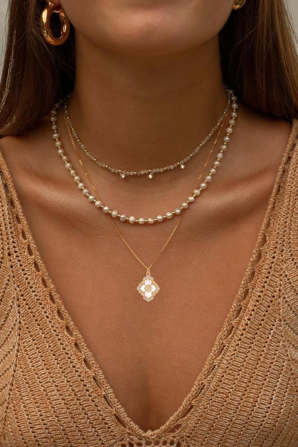 Clover Necklace for Women - 14K Gold Plated Mother of Pearl Four Leaf CZ Pendant Necklace Lucky Charm Jewelry Gifts for Women - Image 4