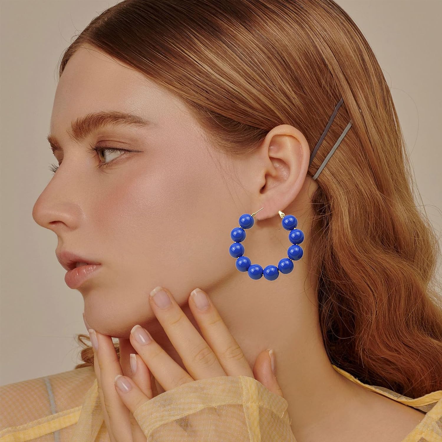 Beaded Hoop Earrings for Women Bohemian Bead Earrings Mixed Color Dangle - Image 3