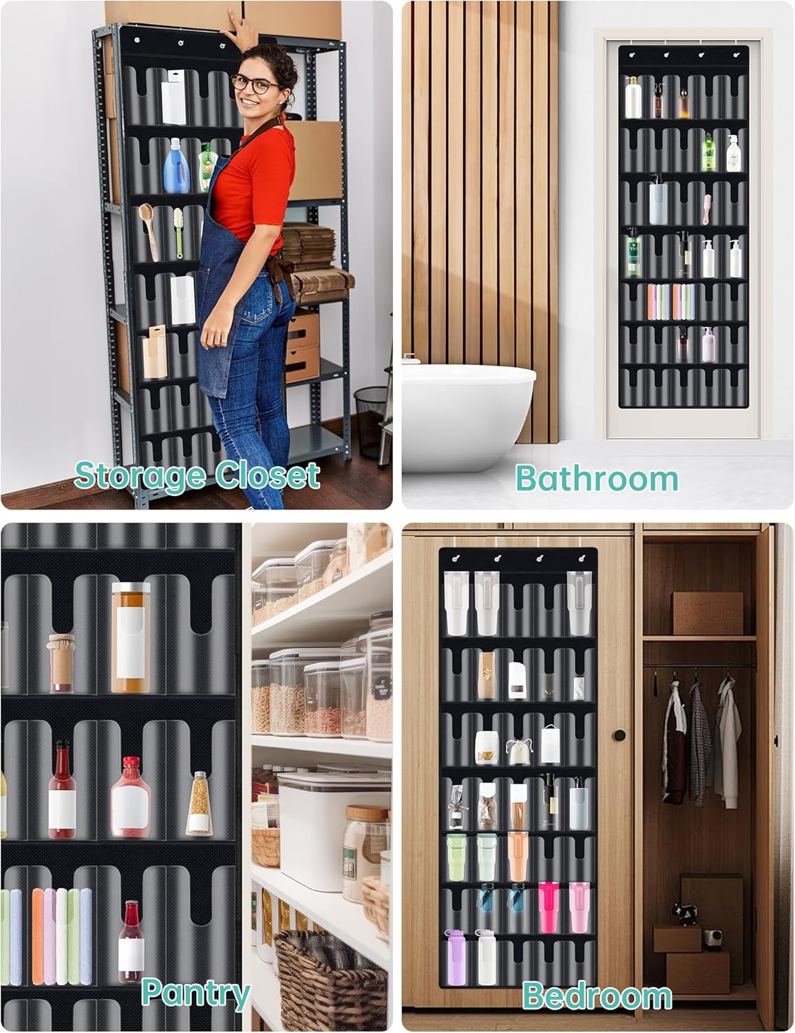 NiHome 35-Pocket Large Capacity Door Cup Organizer for Stanley Tumblers 30oz, 40oz, Door Hanging Water Bottle Storage with Double-Sided Tape Stabilizer, Waterproof Oxford Fabric, Transparent, BPA-Free - Image 7