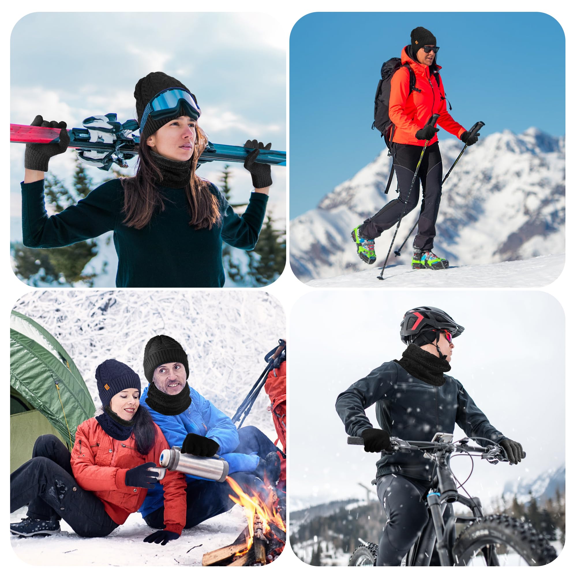 Mütze, Schal & Handschuh-Sets für Damen Herren,Wintermütze Strickmütze Beanie Schlauchschal Winterhandschuhe Touchscreen Handschuhe für Kaltes Wetter 3-in-1 Geschenk Set für den Winter
