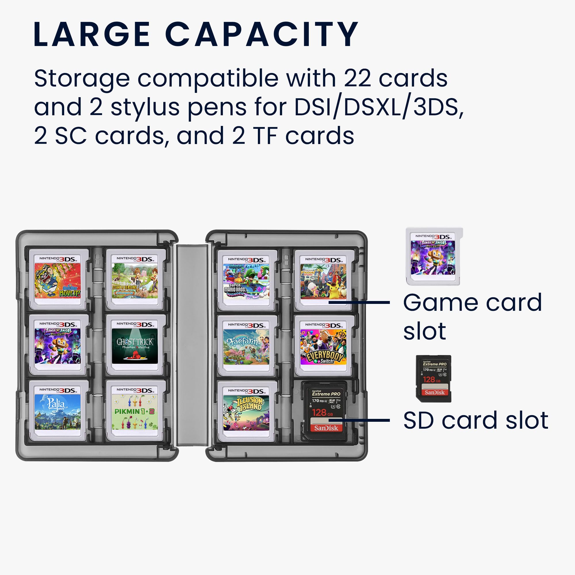 kwmobile Estuche juegos compatible con Nintendo 3DS - Caja para cartuchos 28x - negro