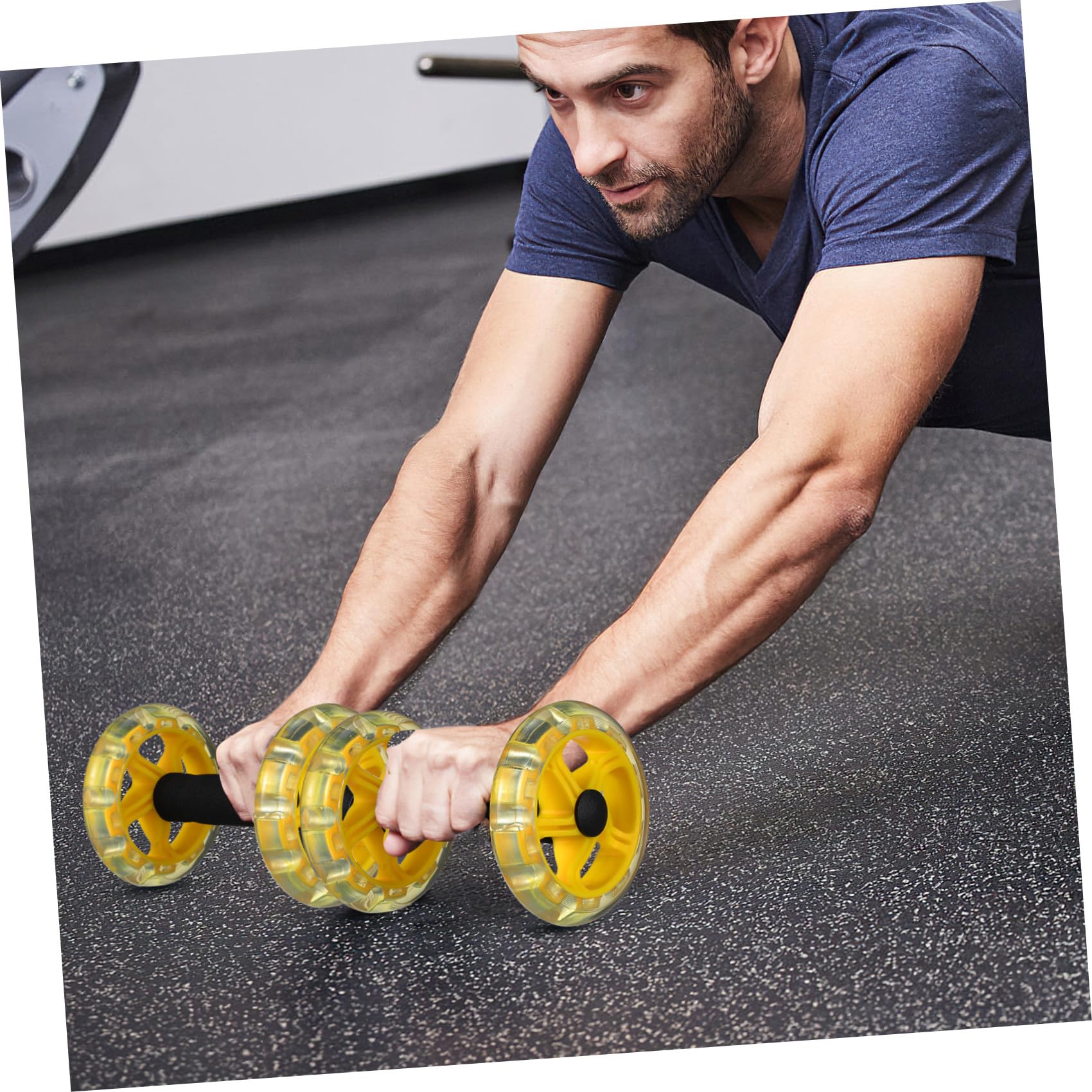 Rodillo Abdominal Doble Rueda para Entrenamiento Fitness Fortalecimiento del Abdomen Máquina Ligera y Estable para Hombre y Mujer Color Amarillo