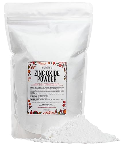 Polvo de óxido de zinc - No nano, no recubierto, grado farmacéutico - Utilízalo para hacer tu propia crema o ungüento para el acné y el sarpullido,