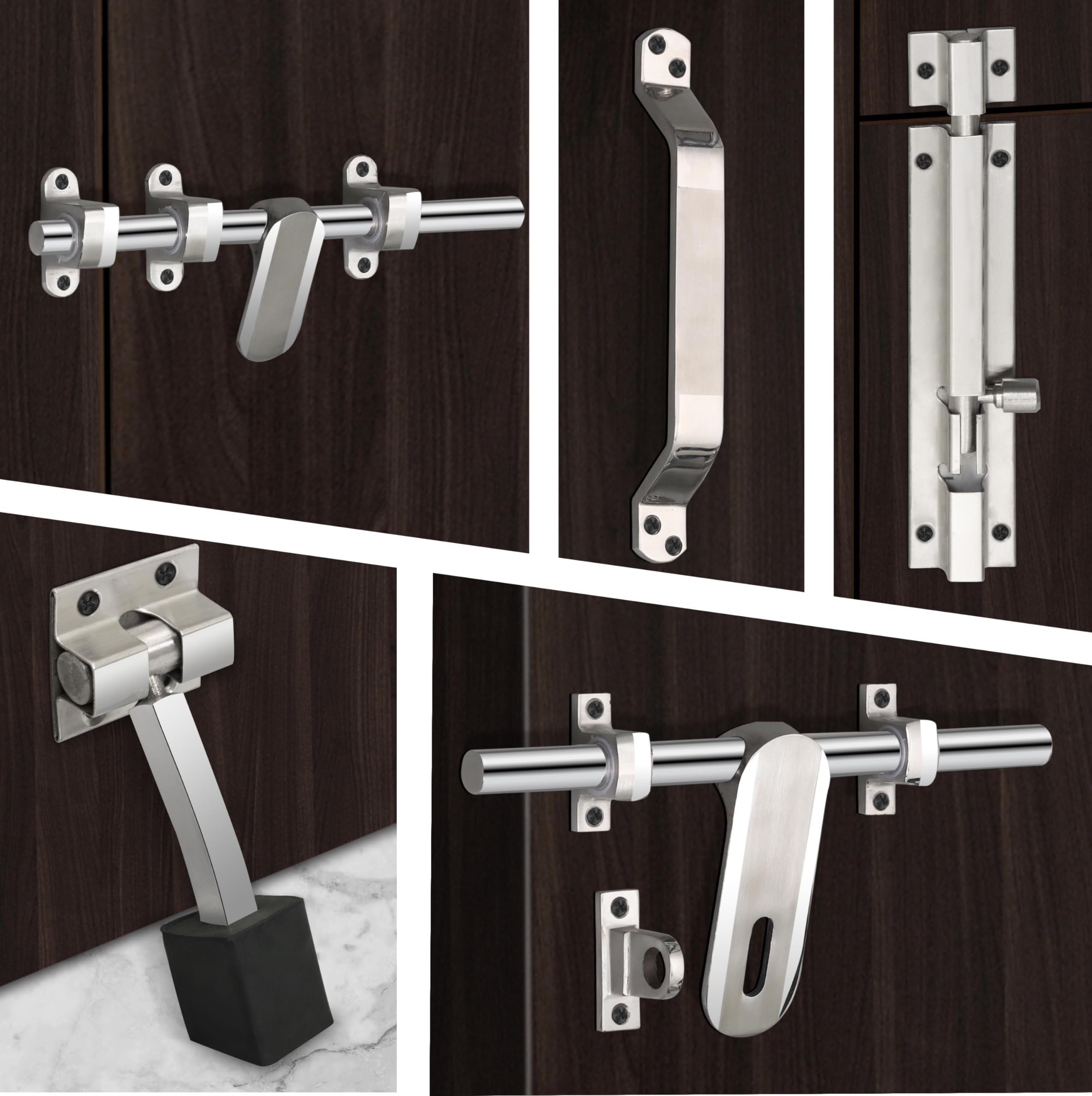 Plantex Stainless Steel Door Kit for Single Door/Door Hardware/Door Accessories (10 inch Al-Drop,8 inch Latch, 8 inch 2 Handles,7 inch Tower Bolt and 4 inch Door Stopper) - (DK-04-Combi)