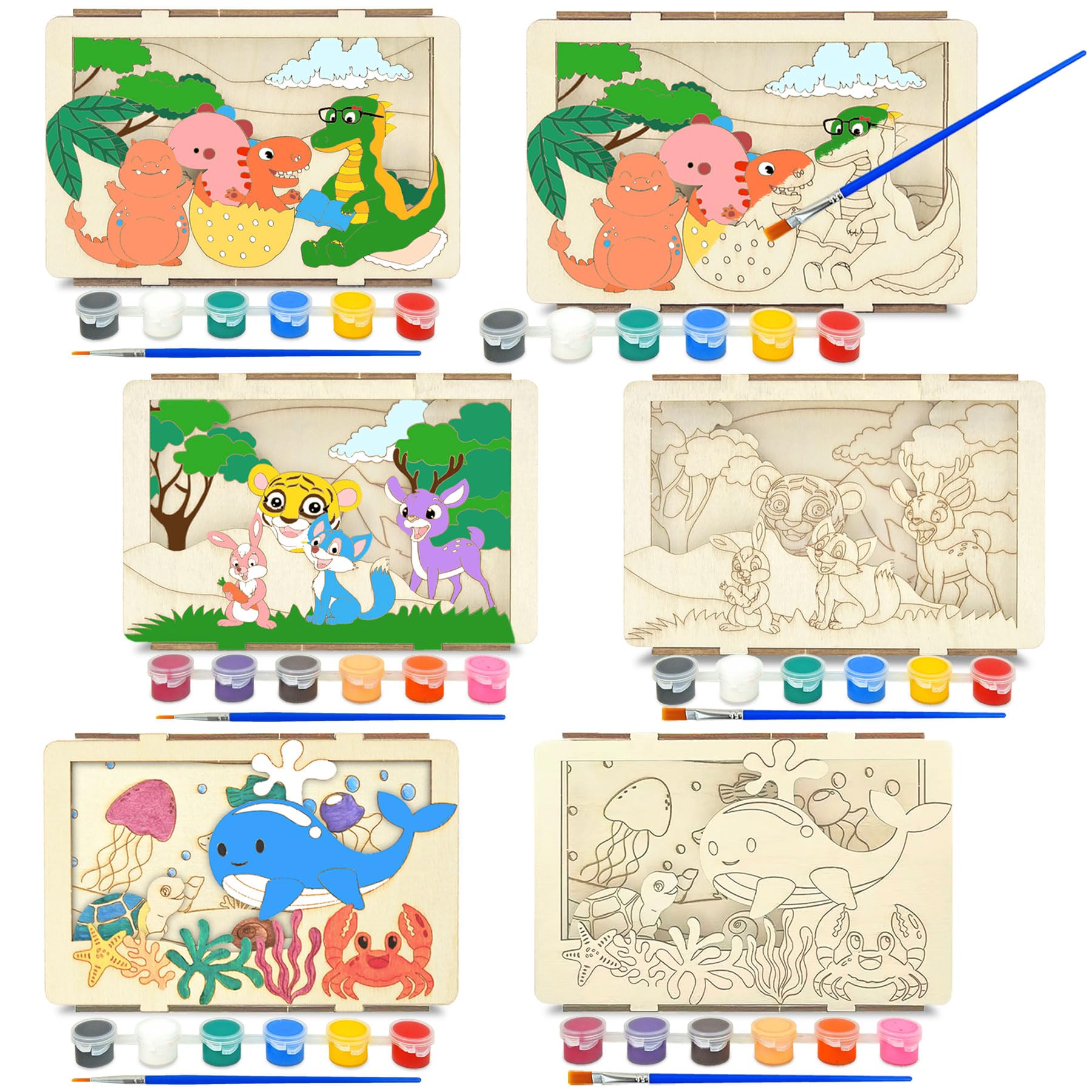 Vileafy 3D Wooden Painting Craft Kits for Kids 4-8 – DIY Arts & Crafts with Dinosaur, Ocean & Jungle Animals – Includes Individual Paints & Brushes for Party Favors and Easter Gifts(3)