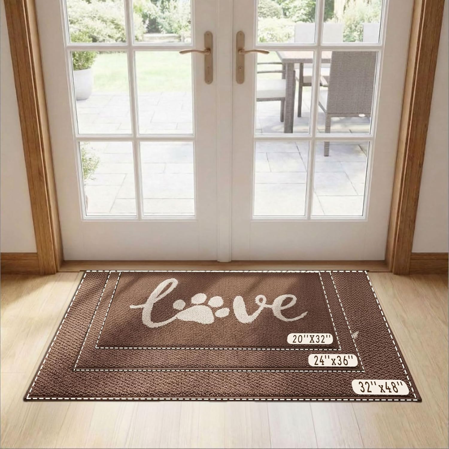 Bulijojo Love Door Mat 20x32 Inch, Non Slip Rubber Backing Entrance Mat,Dirt Resistant and Absorbent Welcome Mats,Low-Profile Floor Mats for Entryway Brown