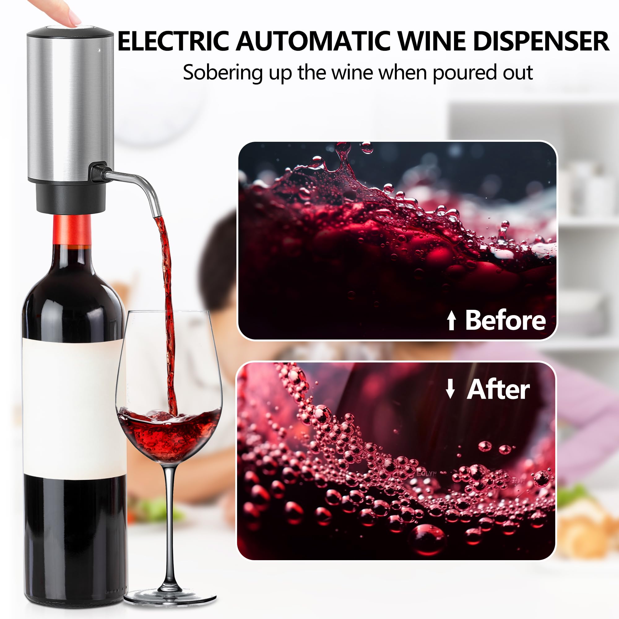 Electric Wine Bottle Opener Set Rechargeable Stainless Steel, 4 in 1 Automatic Electric Corkscrew, Automatic Electric Wine Aerator, Foil Cutter and Vacuum Stopper, Gifts for Wine Lovers