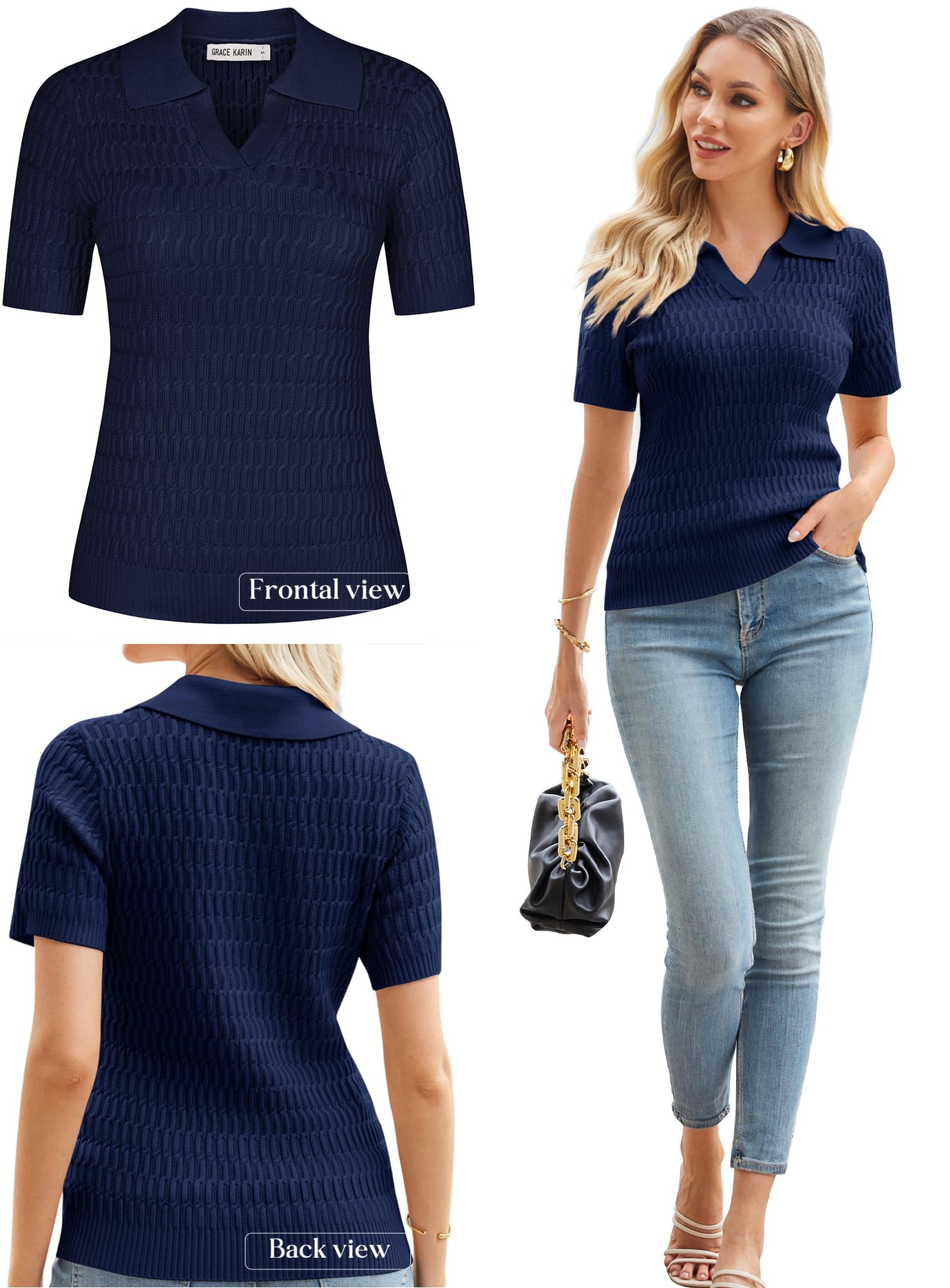 GRACE KARIN Polo estiva da donna all'uncinetto a maniche corte maglione lavorato a maglia maglione allentato pullover all'uncinetto top