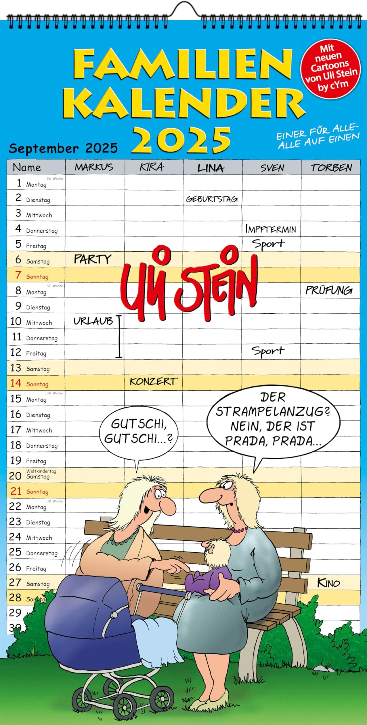 Uli Stein Kalender 2025 Familienkalender + 5 Postkarten Wandkalender für 2025