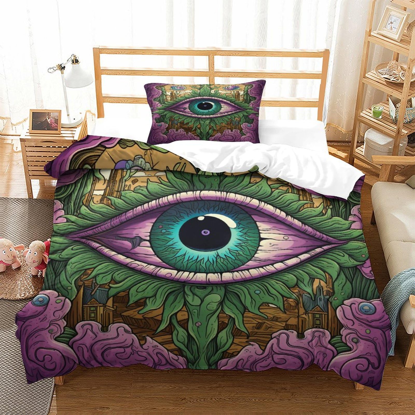 P1S9U7W5Y Mystic Botanical 3D Printed Eye Duvet Cover Set 3pcs Microfiber Vision Bedding Set Single