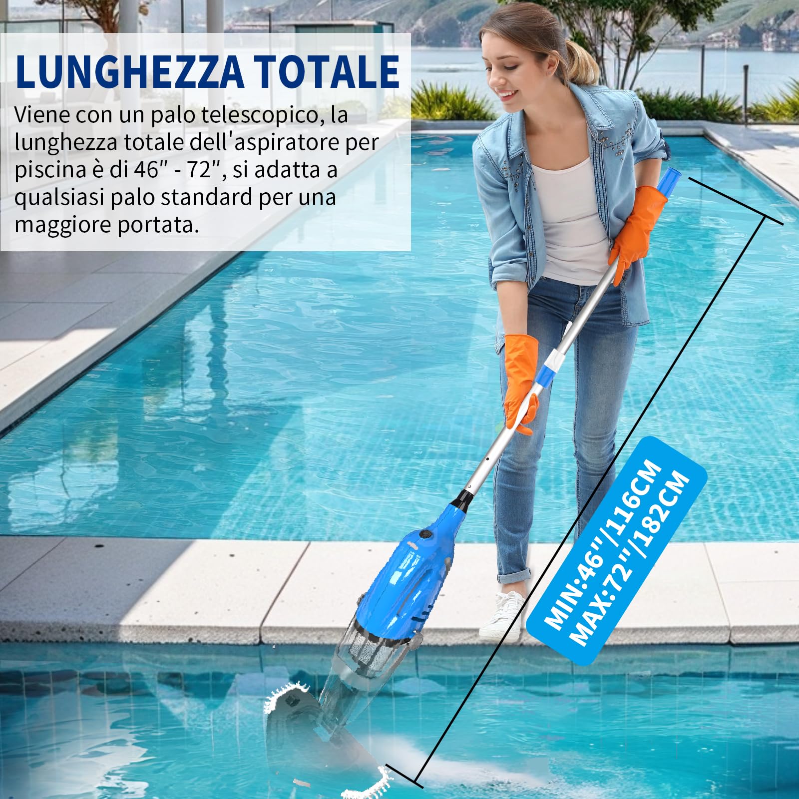 Aspirapolvere Piscina a Batteria, Aspiratore per Piscina | Aspirapiscina Senza Fili, Aspiratore a Mano per Piscina Fuori Terra, Spa, vasche Idromassaggio, Autonomia 60 Minuti, Blu