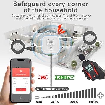 WiFi Water Leak Detectors 100dB Smart Water Sensor Alarm with 3.22 ft Sensor Cable Triple Detection Mode, with App Remote Monitor, Wireless Tank Level Monitor for Basement, Kitchen, Bathroom (3pack)