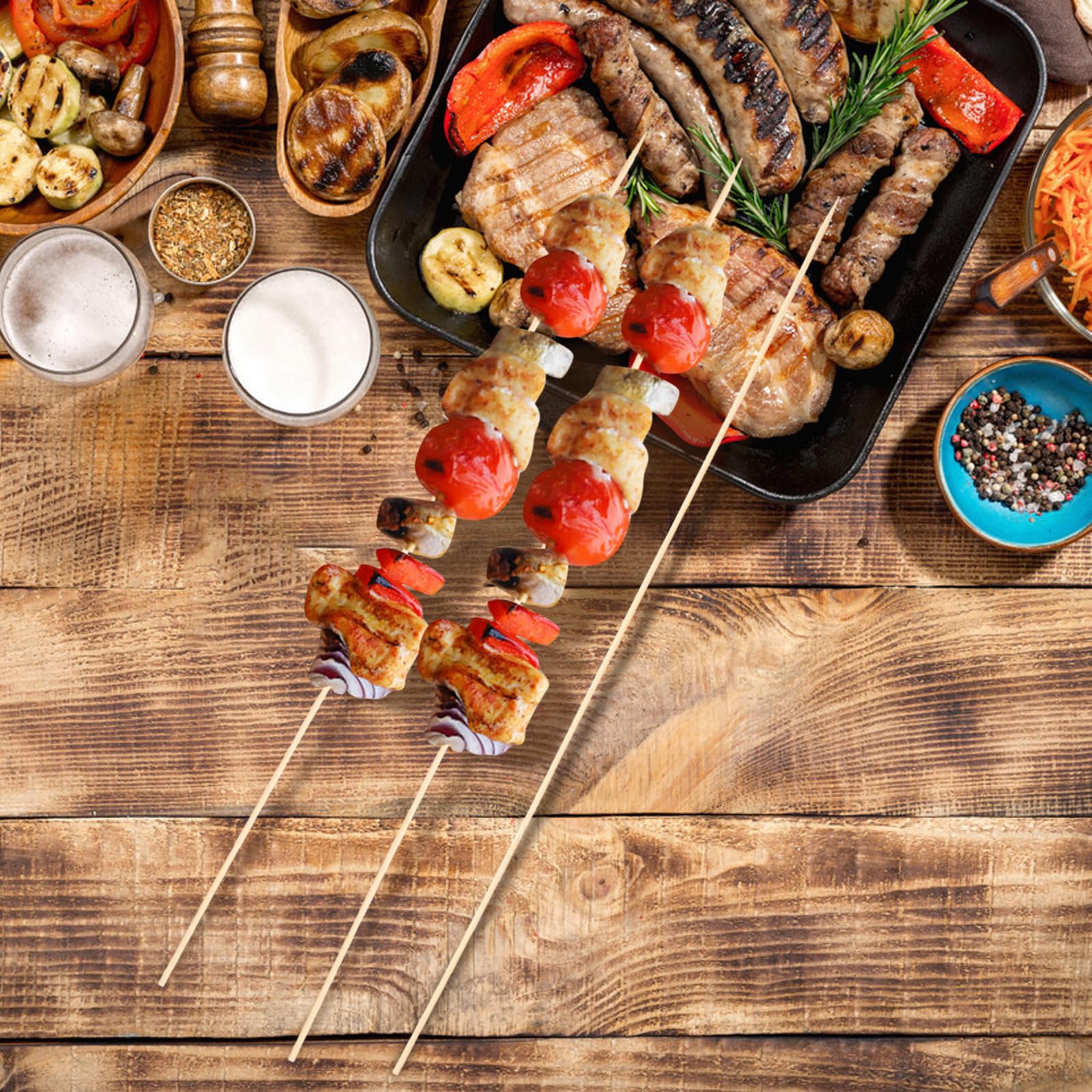 Spiedini in bambù naturale, 50,8 cm, bastoncini di bambù per arrostire marshmallow, spiedini per spiedini per barbecue, kabob, barbecue, marshmallow, paletti per piante