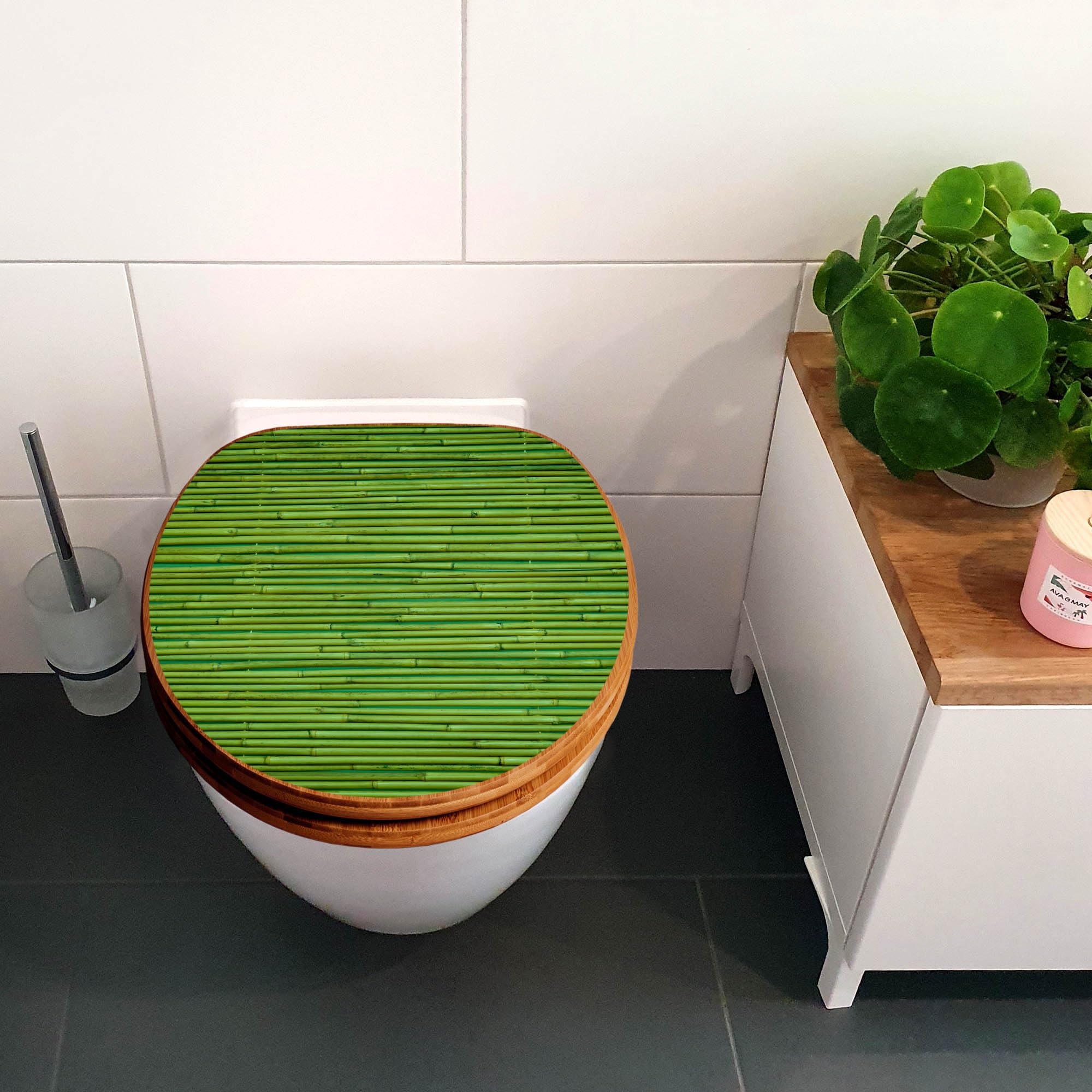 banjado Design WC Sitz Bambus Absenkautomatik 45,8x37,5cm - Toilettendeckel mit Absenkautomatik Holz - hochwertiger Bambus Klodeckel - WC-Sitz für gängigen Toiletten - Motiv Bambus Grün