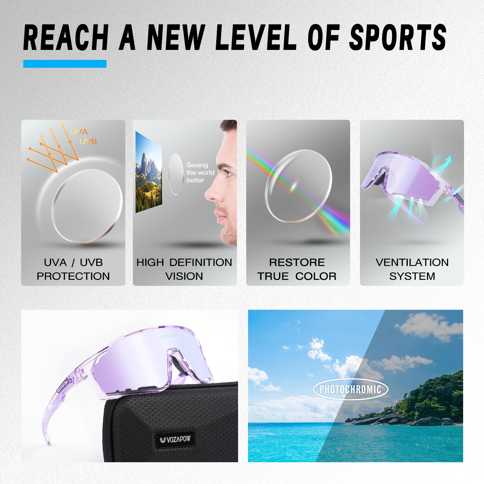 Photochrome Fahrradbrille für Herren und Damen, UV400 Sport-Sonnenbrille für MTB, Reiten, Laufen, Angeln, Baseball