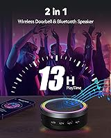 Vista 7 de TECKNET Timbre inalámbrico con altavoz Bluetooth, timbre portátil 2 en 1 con luz RGB, 100dB y modo silencioso, altavoz Bluetooth con sonido estéreo