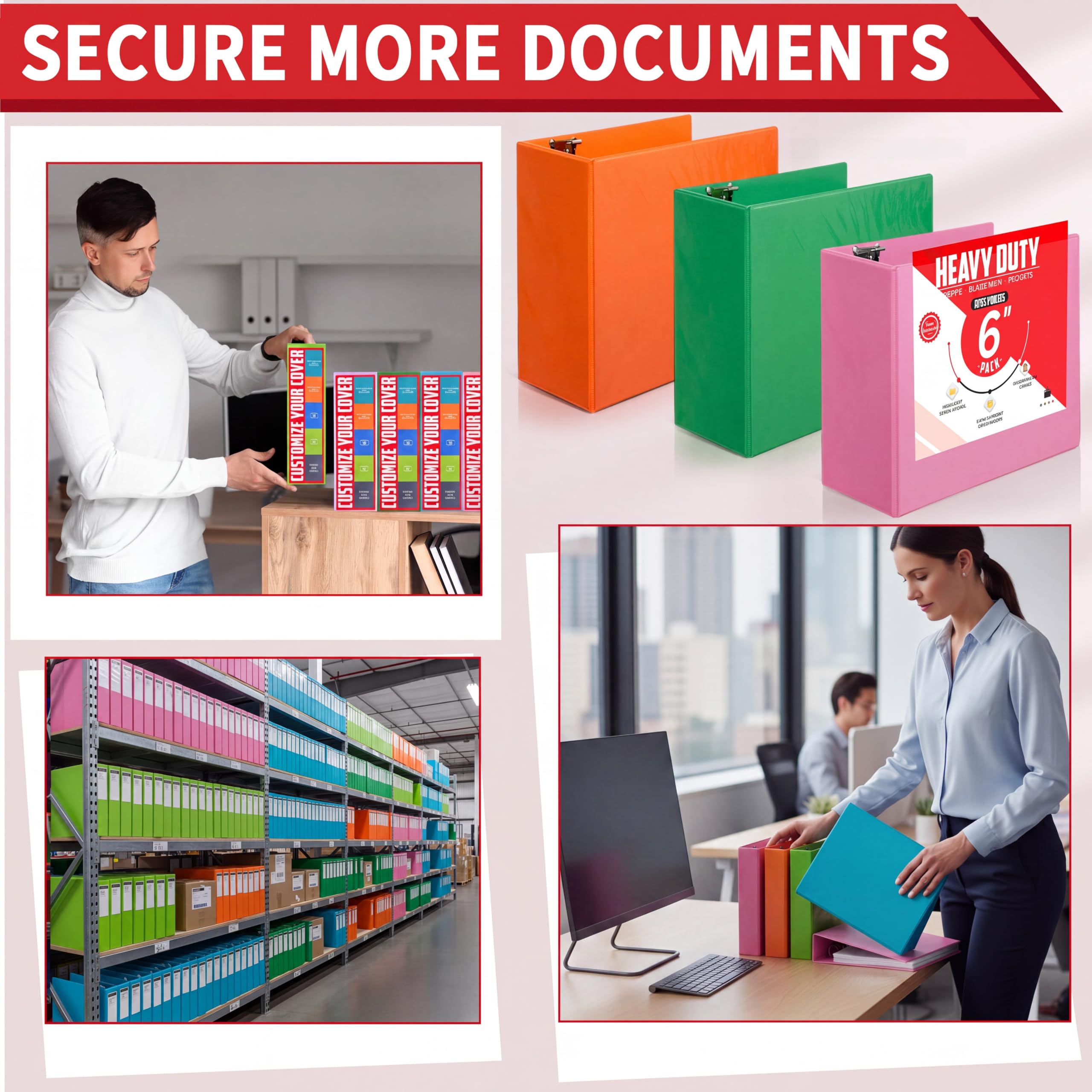 Sinload 8 raccoglitori a 3 anelli, capacità 15,2 cm, con tasche grandi, 21,6 x 27,9 cm, cartella per presentazioni, con copertina trasparente per documenti, file, progetti, multicolore